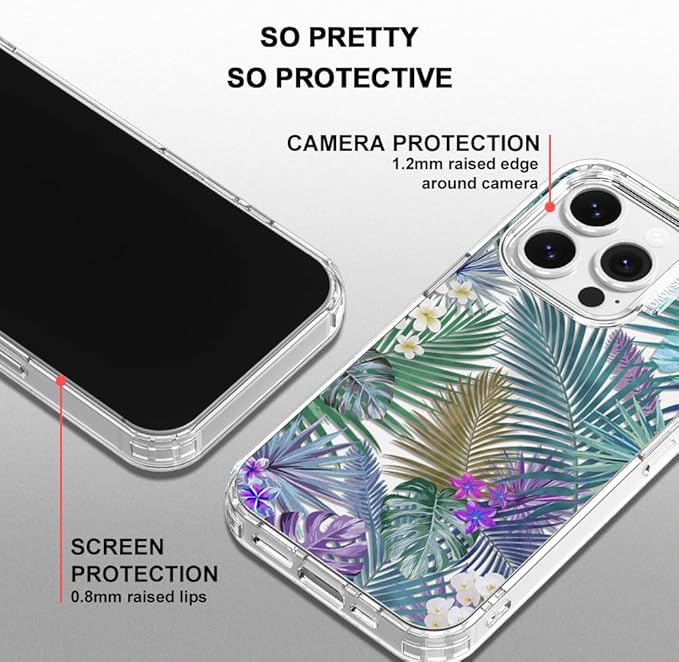 MOSNOVO Case for iPhone 14 Pro, [Buffertech 6.6ft Military-Grade Drop Protection] [Anti Peel Off Tech] Clear TPU Bumper Phone Case Cover Design - Tropical Rainforests