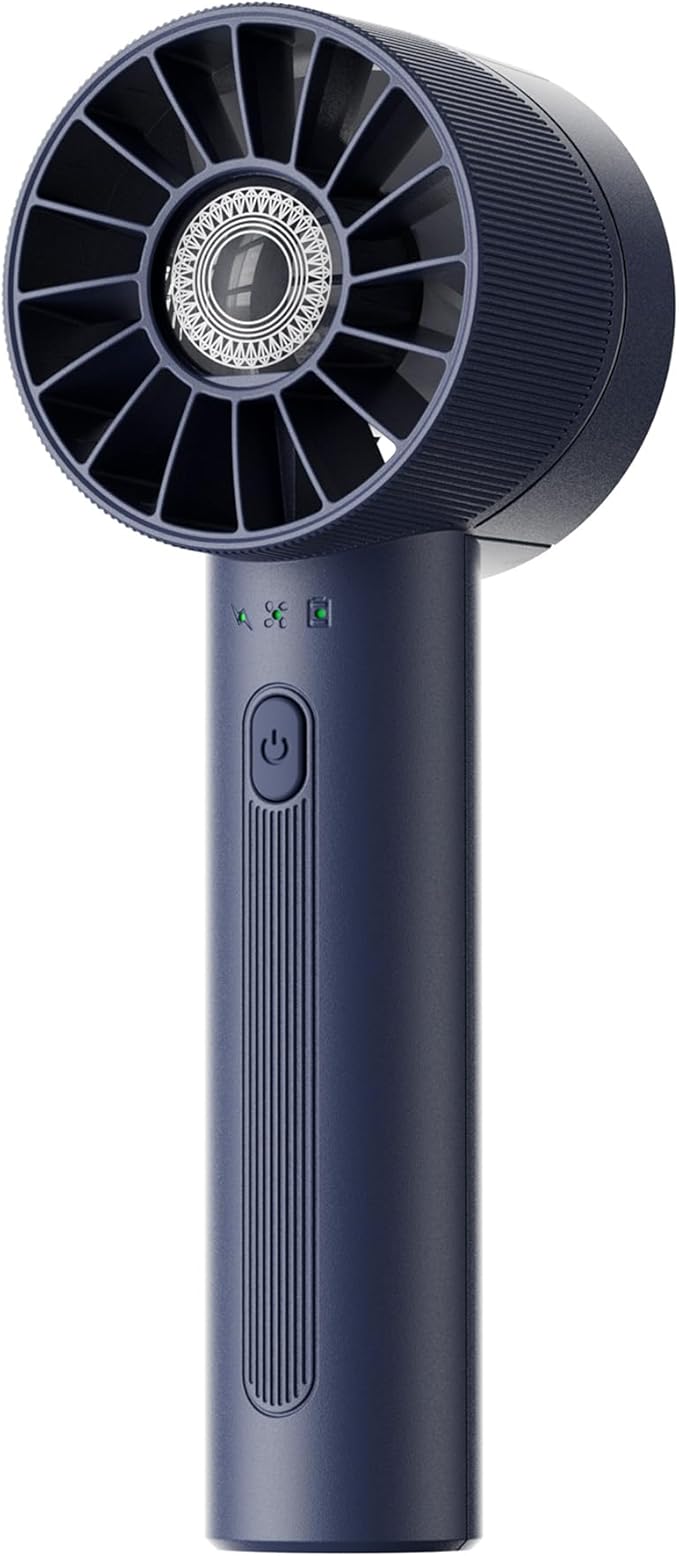 Navy Blue Rechargeable Mini Handheld Turbo Fan - 4 Speed High Velocity Personal Fan with Max 16H Cooling Time, Travel Essentials for Vacation/Beach/Trip