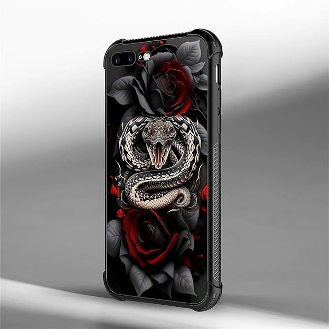 for iPhone 7 Plus/8 Plus Case, Entwined Rose Snake Pattern Graphic Design for Girl Boy, Soft Silicone Hard Acrylic Shock Protection
