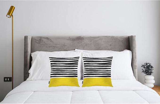 Swono Abstract Black Yellow Home Decorative Throw Pillows Covers 18"X18" Set of 2 Outdoor Pillowcase for Livingroom Bedroom, Modern Black Stripes Yellow Block Boho Pillow Cushion Covers for Man Woman