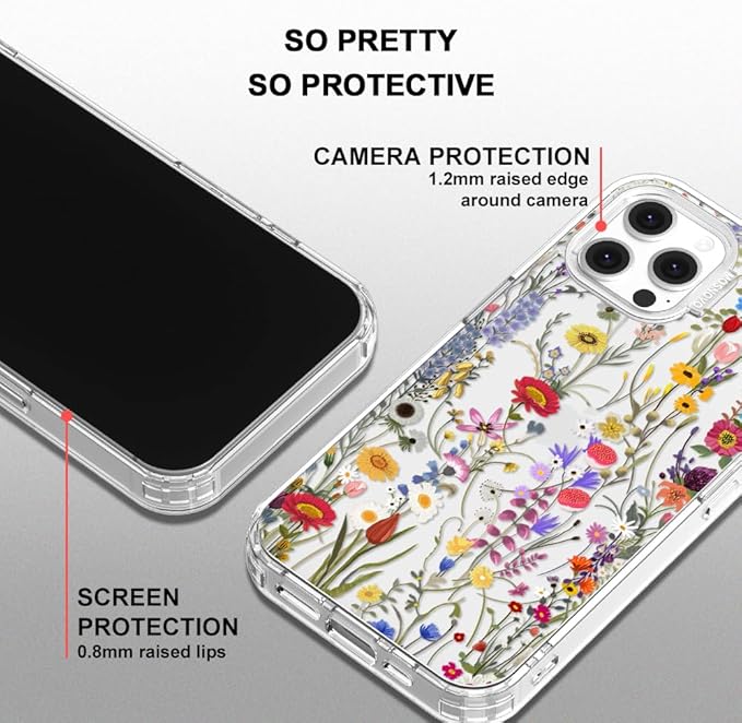 MOSNOVO Case for iPhone 12 & iPhone 12 Pro, [Buffertech 6.6ft Military-Grade Drop Protection] [Anti Peel Off Tech] Clear TPU Bumper Phone Case Cover Design - Wildflower Meadow
