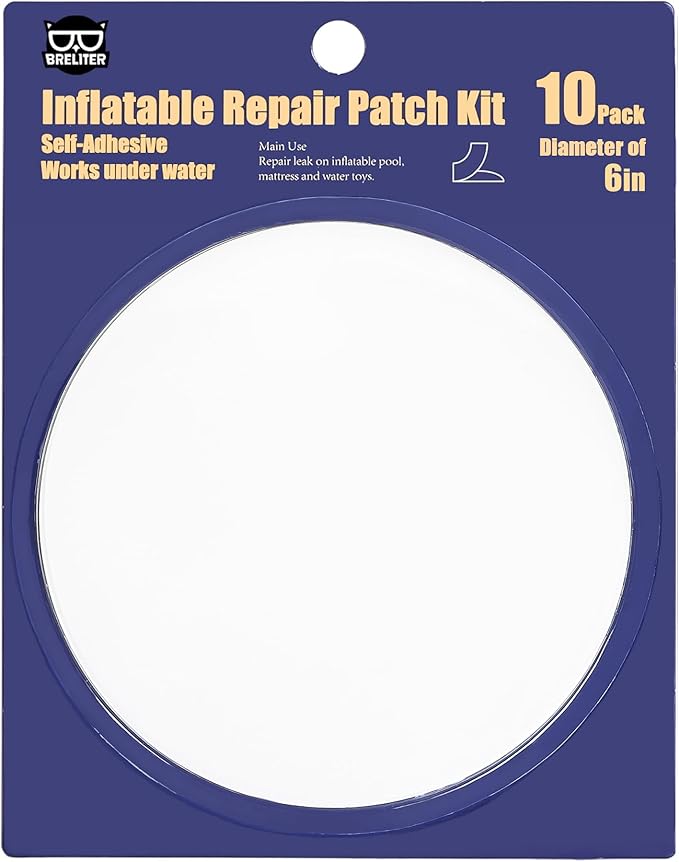 Breliter Inflatable Patch Repair Kit - Waterproof TPU Pool Repair Tape, Heavy Duty Repair Patch for Air Mattress, Bounce House, Inflatable Toys, Tent, Swimming Ring - 10 Packs of 6 x 6in, Round