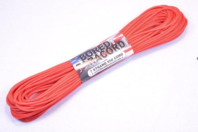 BORED? PARACORD! 550 lb Paracord – Ideal for Crafting, DIY Projects, Camping, Military & Active Outdoors – 300+ Colors – Tactical Parachute Cord Type III – Strong - Red 100 Feet