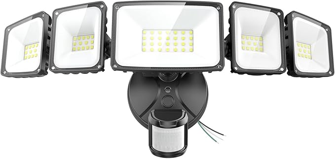 Onforu 7000LM 70W Motion Sensor Outdoor Lights, 5 Head Flood Lights Outdoor Hardwired, IP65 Waterproof LED Security Light, 6500K Dusk to Dawn Outdoor Lighting, Floodlight for Garage, Yard, Driveways