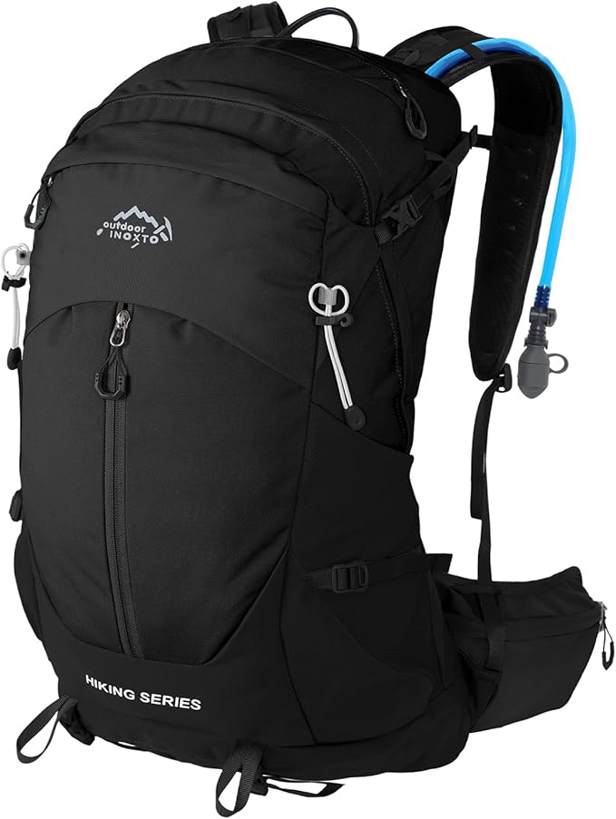 IX INOXTO Hiking Backpack, Camping Backpack, 30L Waterproof Hiking Daypack with 3L Water Bladder and Rain Cover (black)