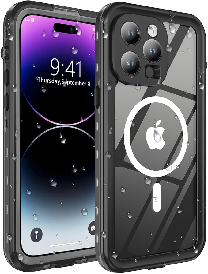 for iPhone 14 Pro Max Waterproof Case - Shockproof, Dustproof, Built-in Screen Protector, Magnetic Ring Black