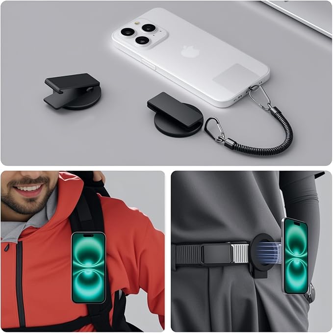 Upgraded Magnetic Belt Clip with Anti-Theft Chain for Hiking, Travel, Outdoor, Detachable Strong N52 Magnetic Clip Compatible with iPhone, Samsung, Google, Moto & More XT2