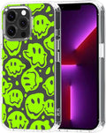 MOSNOVO Case for iPhone 13 Pro, [Buffertech 6.6ft Military-Grade Drop Protection] [Anti Peel Off Tech] Clear TPU Bumper Phone Case Cover Design - Distorted Green Smiles Face