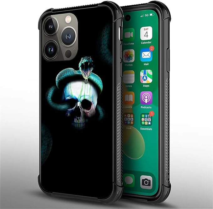 for iPhone 13 Pro Max Case, Skeleton Winding Snake Pattern Graphic Design Girl Boy Soft Silicone Hard Acrylic Shock Protection for iPhone 13 Pro Max