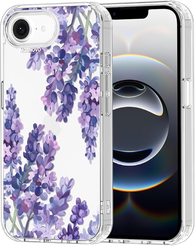 MOSNOVO for iPhone 17e Case/iPhone 16e Case, Shockproof Military-Grade Protection 6.6ft Drop Tested, Clear Phone Case for iPhone 16e / iPhone 17e, Lavender Design