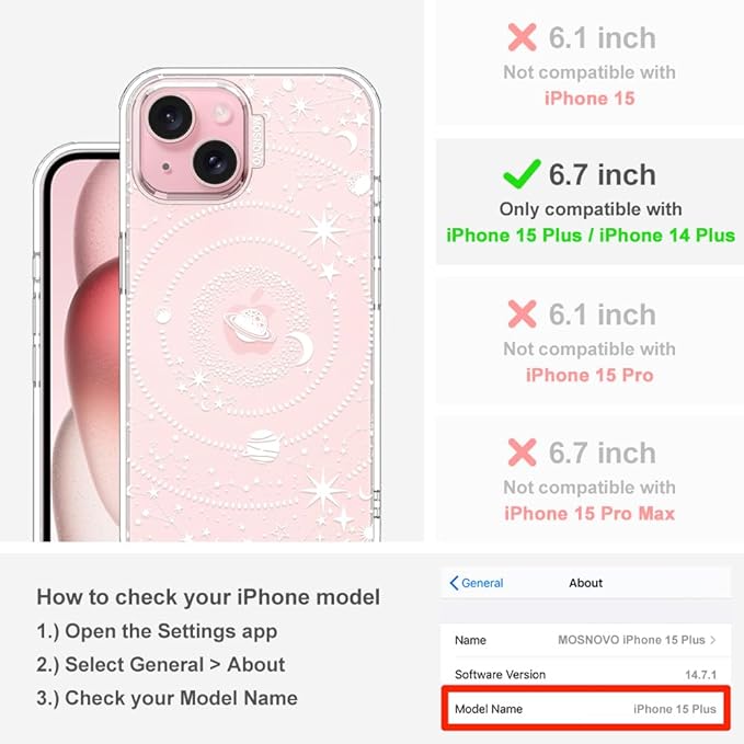 MOSNOVO Case for iPhone 15 Plus/iPhone 14 Plus, [Buffertech 6.6ft Military-Grade Drop Protection] [Anti Peel Off Tech] Clear TPU Bumper Phone Case Cover Design - Galaxy