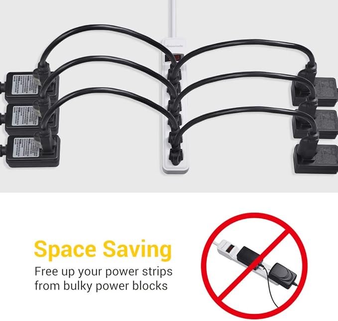 DEWENWILS 10Pack Short Extension Cord, 1 Foot Power Cord, 16 AWG SJTW Weatherproof Extension Cable for Indoor Outdoor Use, 3 Prong Grounded Outlets Plugs, NEMA 5-15P to NEMA 5-15R, Black, UL Listed