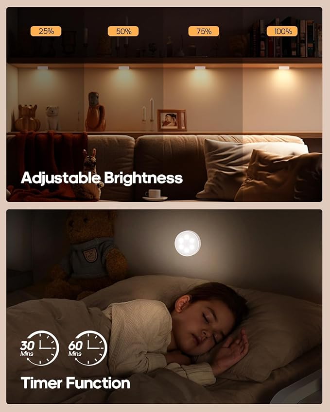 GOODEA.fun Puck Lights with Remote, 13 RGB Colors LED Under Cabinet Light, Rechargeable Battery Operated Under Cabinet Lighting Tap Lights, Stick on Lights with Dimmer and Timer（6 Pack）