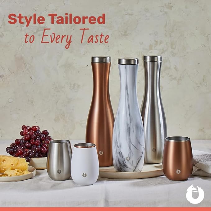 SNOWFOX Premium Vacuum Insulated Stainless Steel Classic White Wine Glass, Set of 2, Chilled Wine Stays Icy Cold, Lightweight Stemless Cocktail Glasses,Elegant Home Entertaining Barware,8oz,White/Gold