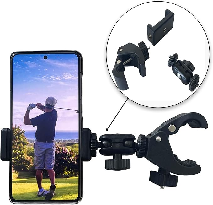 Phone Holder with Clamp，Cell Phone Holder Mount Clip for Golf Cart,Wheelchair Walker,Universal Phone Mount Holder.