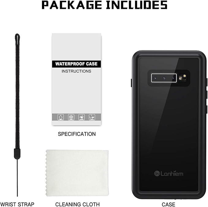 Lanhiem for Samsung Galaxy S10+ Plus Case, IP68 Waterproof Dustproof Case with Built-in Screen Protector, Rugged Full Body Shockproof Protective Cover for Galaxy S10 Plus (Black/Clear)
