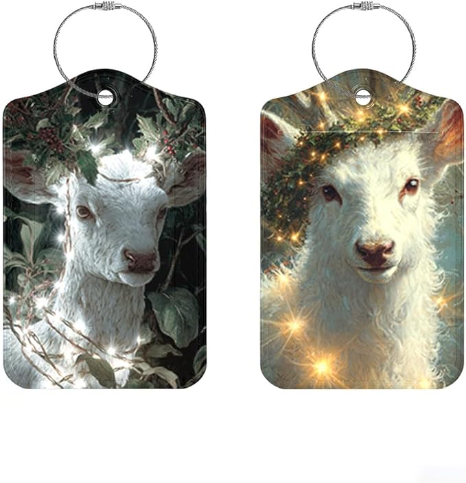 2 Pack Magical White Deer Luggage Tags, Enchanted Forest ID Tags with Privacy Cover, PU Leather Bag Identifiers, Spring & Summer Travel Essentials, Mother's Day