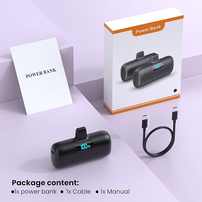 Mini Portable Charger for iPhone 14/13 Series,Upgraded 5000mAh PD Fast Charging Battery Pack,LCD Display Cute Power Bank Portable Phone Charger for iPhone 14/14 Pro Max/13/12 Pro/11/XS/XR/X/8/7/6