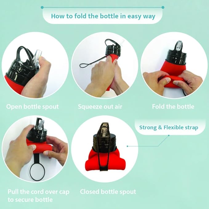Collapsible Water Bottles 20oz, Odorless BPA-Free Silicone, Leak-Proof Foldable Reusable Bottle - Perfect for Cruise Travel Sports Gym Hiking Camping Cycling - Red