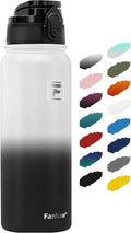 Fanhaw 20 oz Insulated Stainless Steel Water Bottle with Anti-Dust Chug Lid, Leakproof Vacuum Metal Bottle for Kids, Women & Men (White Black)