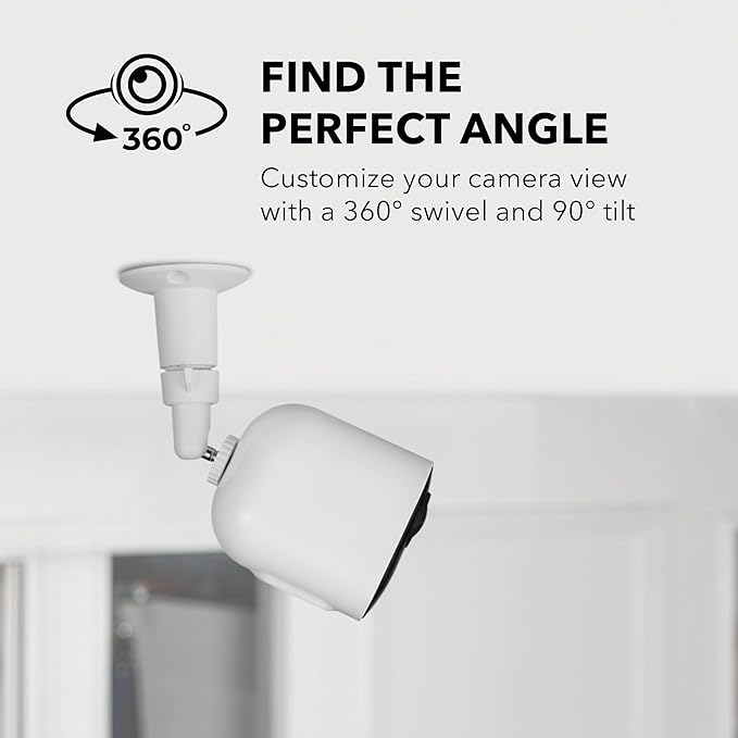 Wasserstein Adjustable Metal Wall Mount for Arlo Essential 3rd Gen/2nd/1st/Go 2/Arlo Pro (6th Gen)/Pro 5S 2K/Pro/4/3/Ultra (3rd Gen)/Ultra 2/Ultra & Ring Stick Up Cam (Battery/Plug-In) (4-Pack, White)
