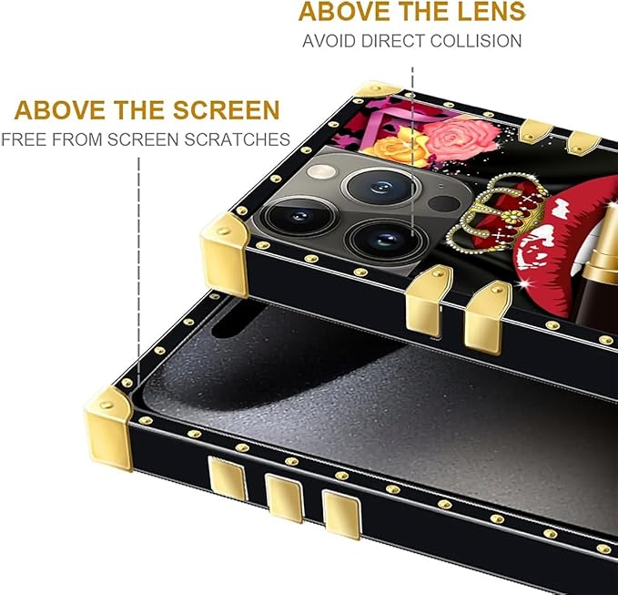 Compatible with iPhone 16 Pro Case, Queen Lip Crown Leopard Print Luxury Golden Decoration for Girl Women Soft TPU Shockproof Protective Hard PC Back for iPhone 16 Pro