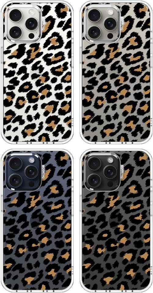 MOSNOVO Case for iPhone 15 Pro Max, [Buffertech 6.6ft Military-Grade Drop Protection] [Anti Peel Off Tech] Clear TPU Bumper Phone Case Cover Design - Leopard Print