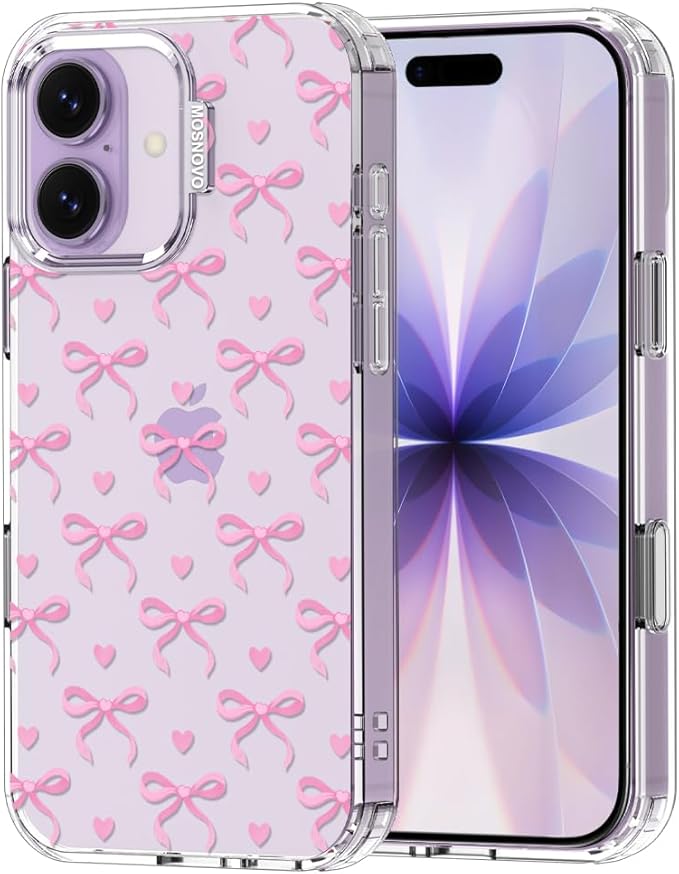 MOSNOVO for iPhone 17 Case | Military Grade 6.6ft Drop Tested | Camera Control | Clear with Bowtiful Love Design
