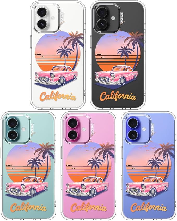 MOSNOVO for iPhone 16 Plus Case, Shockproof Military-Grade Protection 6.6ft Drop Tested, Clear Phone Case for iPhone 16 Plus, Cali Cruise Design