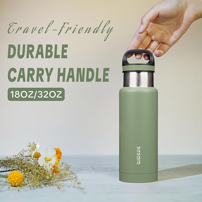 BJPKPK Insulated Water Bottle 18OZ Stainless Steel Water Bottle with Handle Double Walls Vacuum Insulated BPA Free Flask, Forest Green