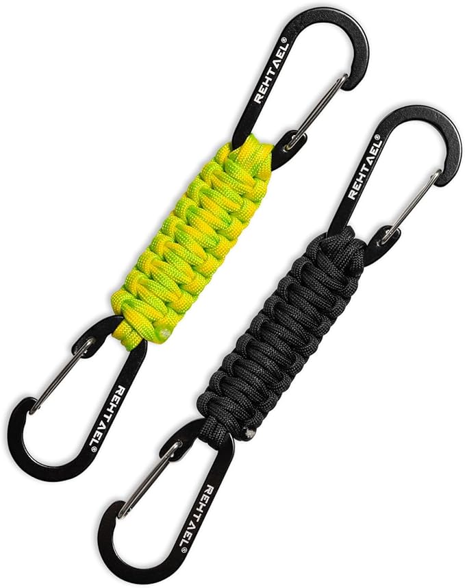 Paracord Braided Carabiner Keychain Lanyard Strap, Hanger Stroller Hook w/2 Carabiner Clips for Water Bottle Backpack