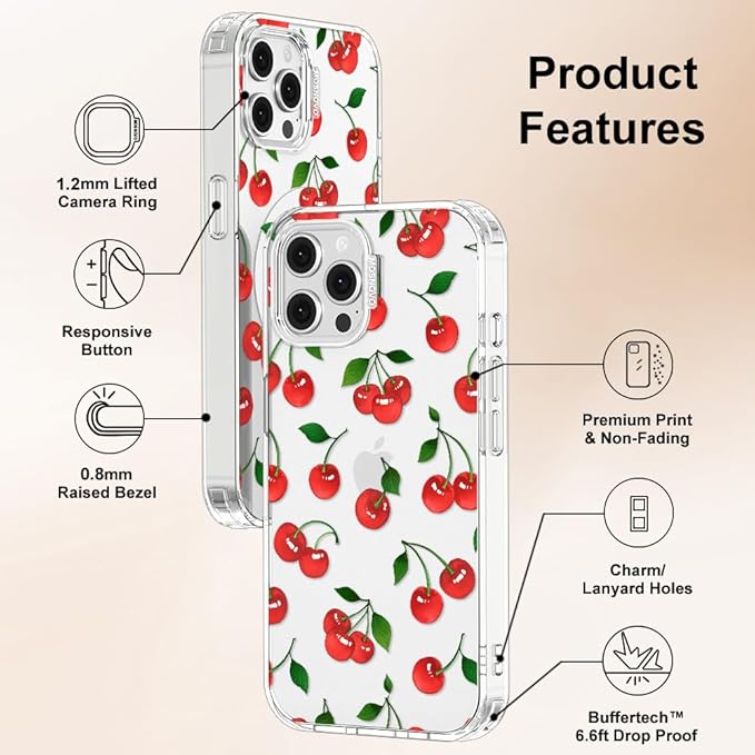 MOSNOVO Case for iPhone 12 & iPhone 12 Pro, [Buffertech 6.6ft Military-Grade Drop Protection] [Anti Peel Off Tech] Clear TPU Bumper Phone Case Cover Design - Cute Cherry