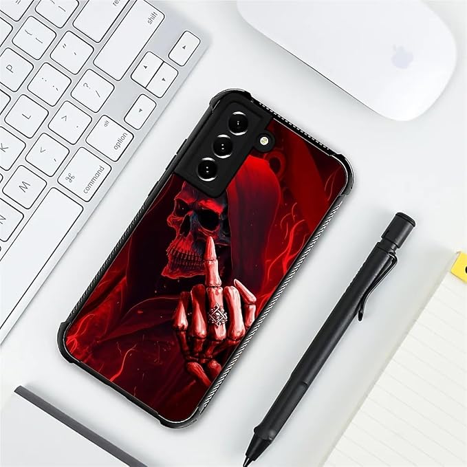 for Samsung Galaxy S21 Case, Gestures Funny Skull Pattern Graphic Design Girl Boy Soft Silicone Hard Acrylic Shock Protection for Samsung Galaxy S21