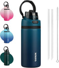 BJPKPK 17oz Insulated Water Bottle with 2-1 Straw Spout Lid, Stainless Steel Metal Water Bottles with Carry Handle, BPA Free, Leak-Proof, Fits in Car Cup Holder, Thermo for Sports,Sea