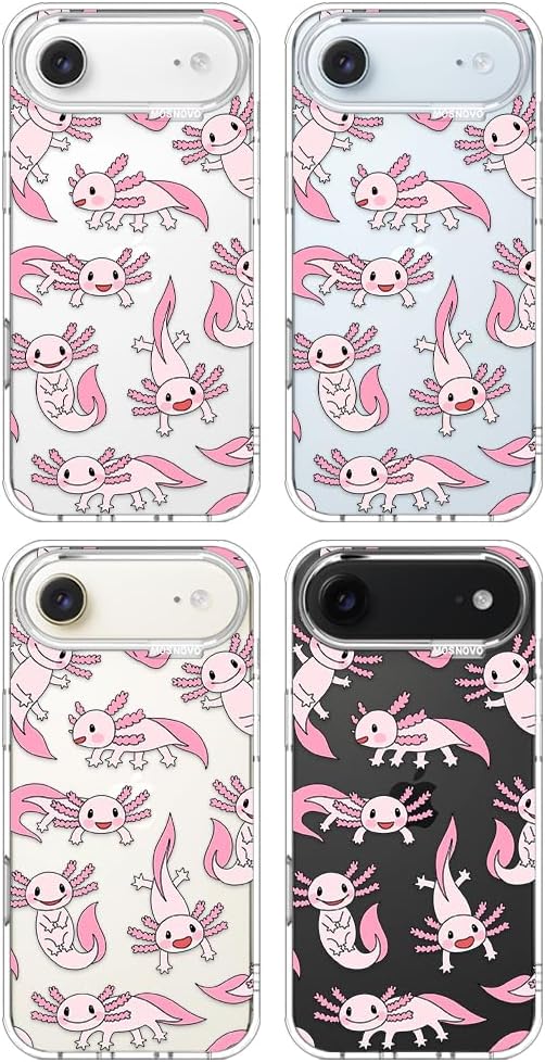 MOSNOVO for iPhone Air Case | Military Grade 6.6ft Drop Tested | Camera Control | Clear with Pink Axolotl Design