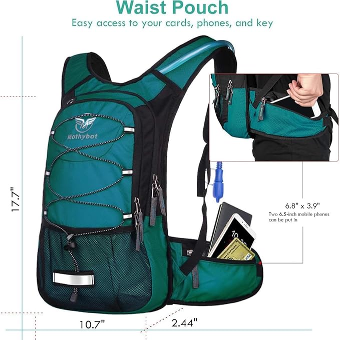 Mothybot Hydration Pack, Insulated Hydration Backpack with 2L BPA Free Water Bladder and Storage, Hiking Backpack for Men, Women, Kids for Running, Cycling, Camping - Keep Liquid Cool up to 5 Hours