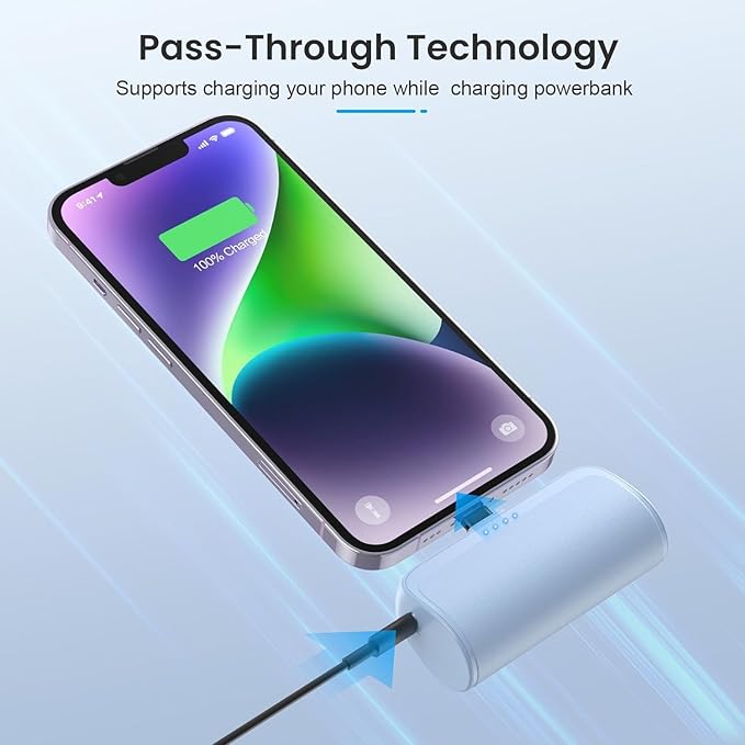 [2 Pack]Mini Portable Charger for iPhone,5200mAh Ultra-Compact Fast Charging Power Bank Cordless Small Battery Pack Compatible with iPhone 14/14 Pro Max/13/13 Pro/12/11/XR/8/7(Light Green+Light Blue)