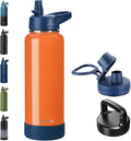 RUBYFLASK 40oz Insulated Water Bottle with Straw, Stainless Steel Metal Vacuum Water Flask, Large Thermal Water bottle with Leakproof 3 Lids for Travel, Camping, Gym Sports Orange