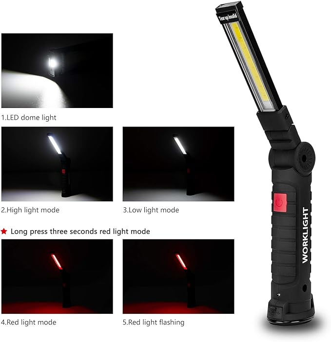 Lmaytech Gifts for Men 3Pack LED Flashlight, Rechargeable Work Lights with Magnetic Base Hook 360°Rotate and 5 Modes Bright LED Flashlight Inspection Light for Car Repair, Grill and Outdoor Use