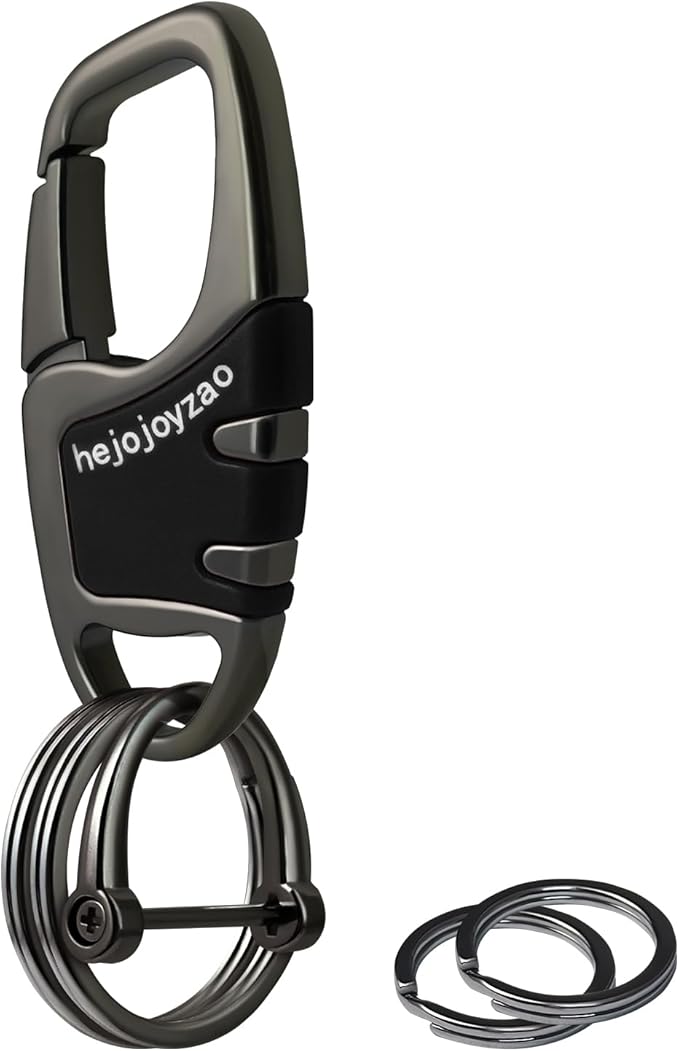 Keychain with Carabiner Clip, 4 Heavy Duty Key Rings and D Ring for Men's Car Key Fob Holder Fits Belt Loops
