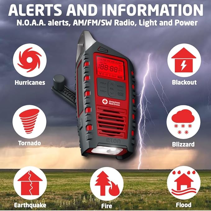 Eton Odyssey Multi-Powered All-Band Bluetooth Emergency Radio with RDS, Red