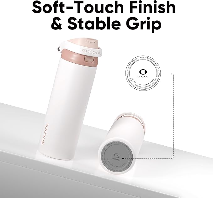 ENCOOL Leakproof Insulated Water Bottle with Straw Dual-Sip Water Bottle Bag-Safe Design for Work, Commute & Gym – Keeps Drinks Cold All Day, 32 oz, Coffee White