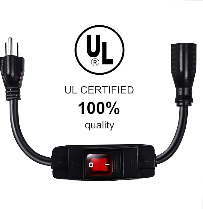 Outdoor Waterproof On/Off Switch Extension Cord, Heavy Duty 125v/250v Black SJTW Cord (15 Ft, Black)
