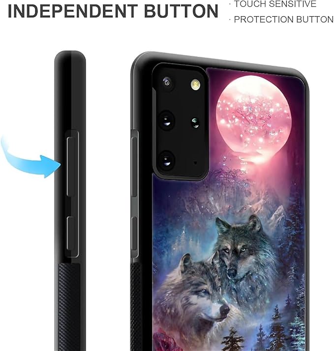for Samsung Galaxy S20 Plus Case, Star Two Wolfs Howling Pattern Graphic Design Girl Boy Soft Silicone Hard Acrylic Shock Protection for Samsung Galaxy S20 Plus