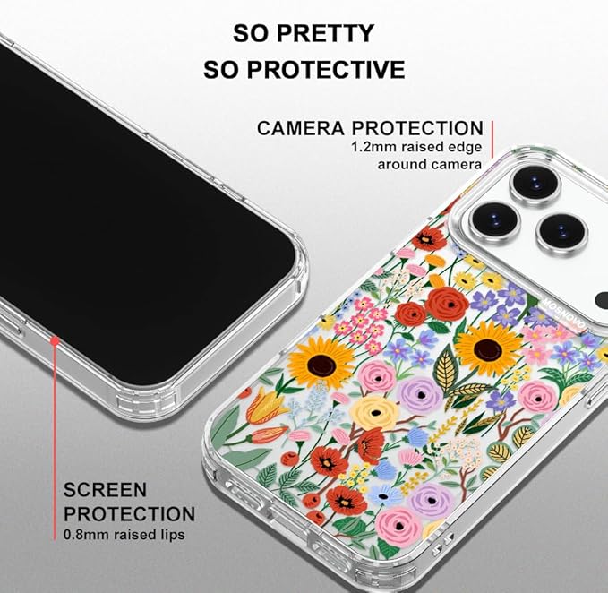 MOSNOVO for iPhone 17 Pro Case | Military Grade 6.6ft Drop Tested | Camera Control | Clear with Blossom & Bloom Design