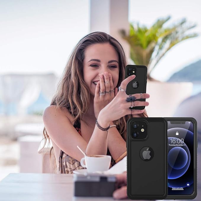 Diverbox for iPhone 12 Waterproof Case,Waterproof Shockproof Dustproof IP68 Full-Body Hard Case Built-in Screen Protector Underwater Outdoor Waterproof Cover for iPhone 12,6.1 in (Back Black)