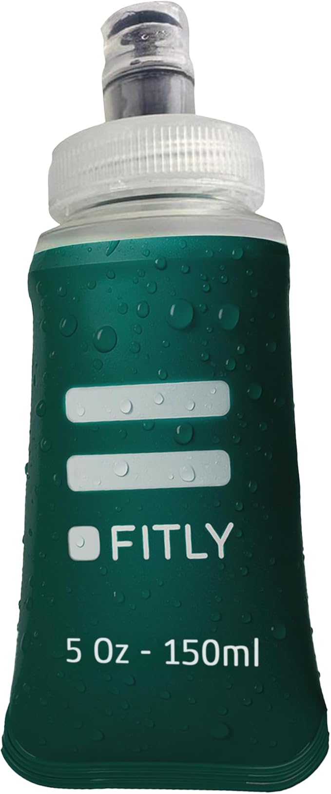 FITLY Soft Flask - Shrink As You Drink Soft Water Bottle for Hydration Pack - Folding Water Bottle Ideal for Running, Hiking, Cycling, Climbing & Rigorous Activity- 5 oz Petrol Blue