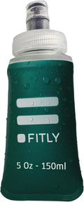 FITLY Soft Flask - Shrink As You Drink Soft Water Bottle for Hydration Pack - Folding Water Bottle Ideal for Running, Hiking, Cycling, Climbing & Rigorous Activity- 5 oz Petrol Blue