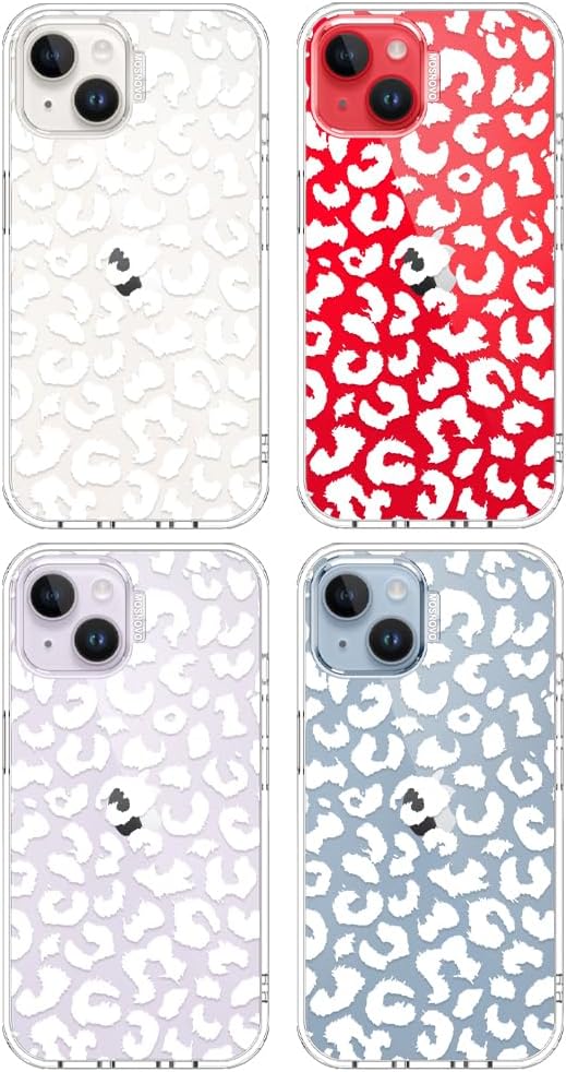 MOSNOVO for iPhone 13/14 Case | Military Grade 6.6ft Drop Tested | Clear with White Leopard Print Design