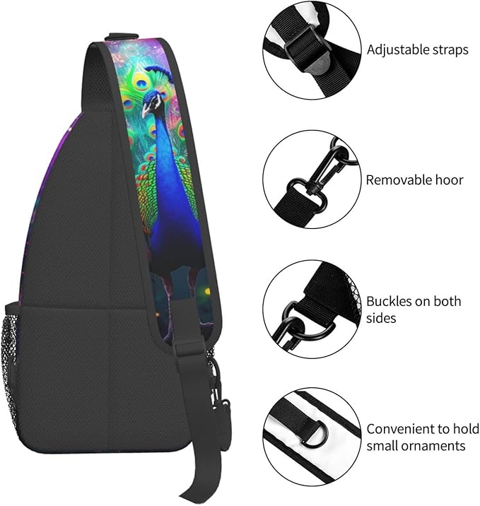 Beautiful Peacock Sling Bag For Women Men Fashion Backpack Crossbody Peacock Shoulder Bag Sling Backpack Chest Bag Travel Hiking Casual Sport Daypack
